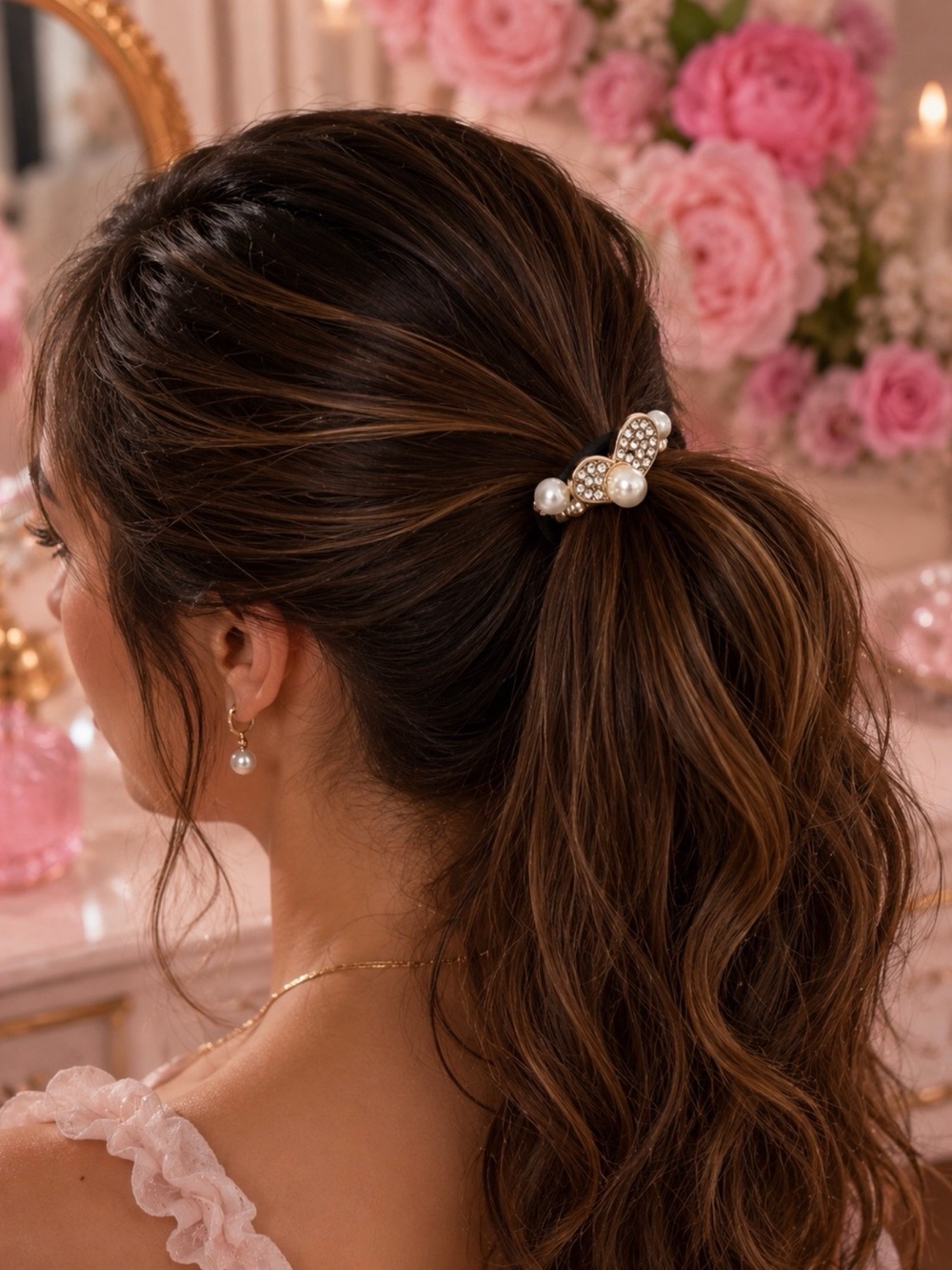 Pearl & Crystal Cluster Hair scrunchie - Elegant White Accent